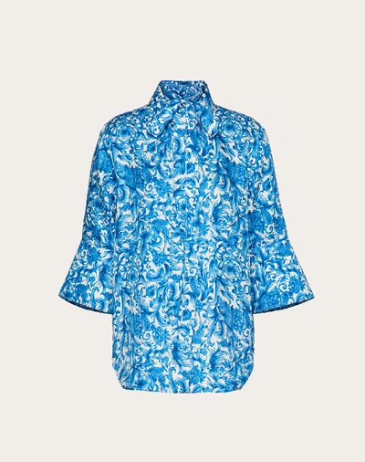 Shop Valentino Printed Twill Shirt In Ivory/blue