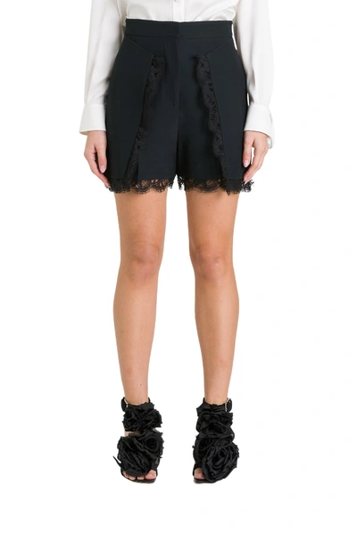 Shop Alexander Mcqueen Lace-trimmed High-rise Crepe Shorts In Black