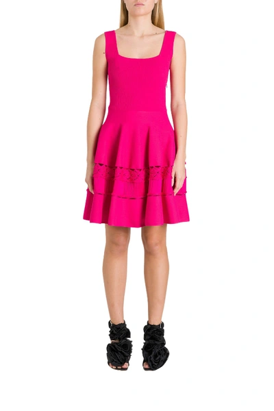 Shop Alexander Mcqueen Engineered Ribbed Knit Dress In Fuxia