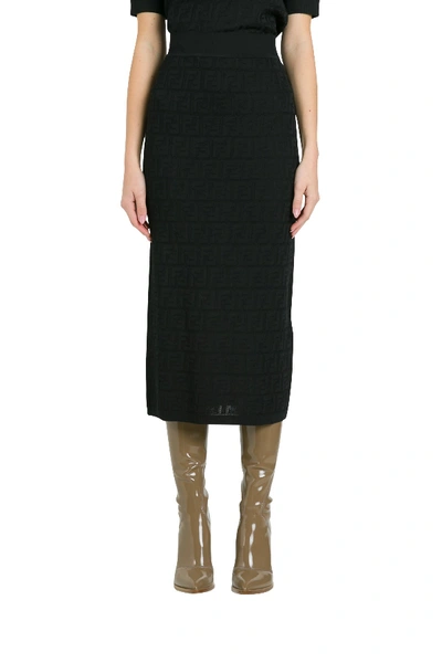 Shop Fendi Ff Knit Skirt In Black
