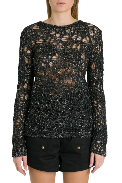 Shop Saint Laurent Knitted Mesh Top In Black