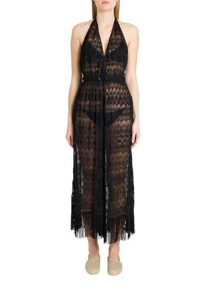 Shop Missoni Knitted One-piece Jumsuit With Fringe In Black