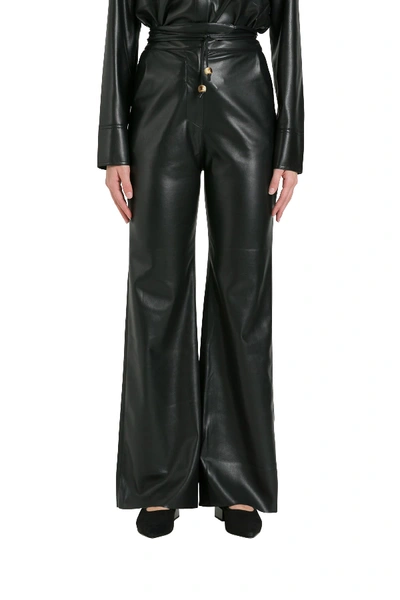 Nanushka Chimo Cropped Vegan Leather Wide-leg Pants In Black