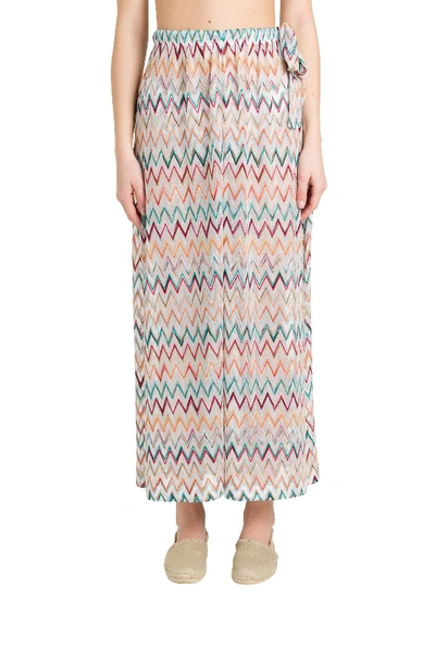 Shop Missoni Knitted Wide Trousers With Side Slits In Multicolor