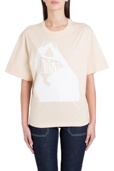 Shop Chloé T-shirt With Print On Front In Pink
