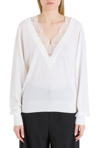 Shop Chloé Sweater With Lace Insert In White