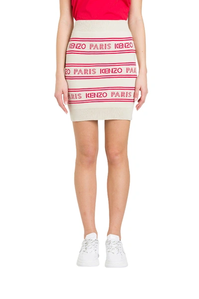 Shop Kenzo Knitted Mini Skirt With Alolover Jacquard Logo In Multicolor