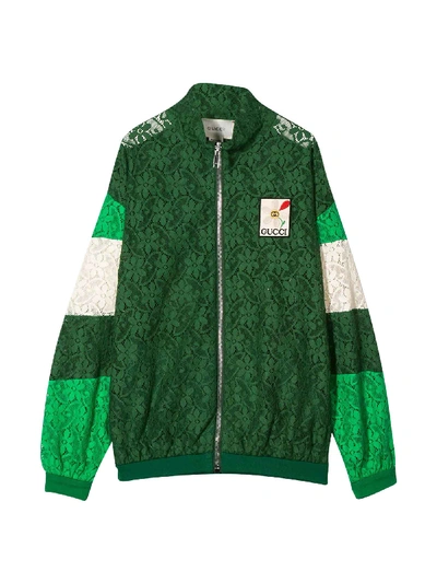 Shop Gucci Green Bomber Jacket With Flowers Design In Yard