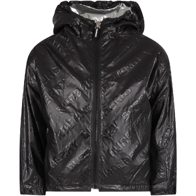 Shop Burberry Black Girl Jacket With Logo In Nero.
