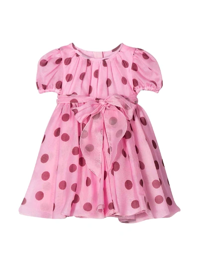 Shop Dolce & Gabbana Short Pink Dress With Red Polka Dots In Silk. In Rosa