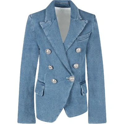 Shop Balmain Denim Girl Iconic Jacket In Blu