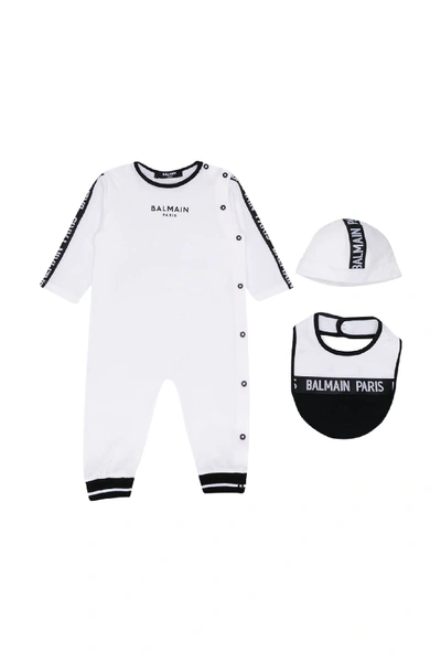 Shop Balmain Kids Printed Baby Set In Bianco/nero