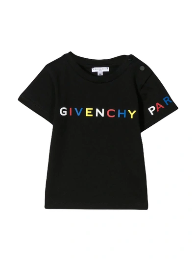 Shop Givenchy Black T-shirt With Multicolor Logo In Nero.