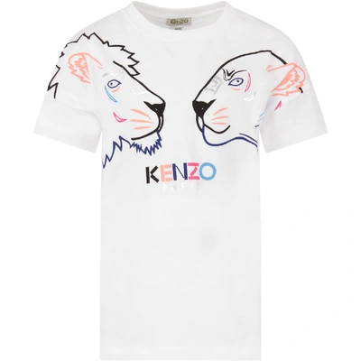 Shop Kenzo Kids White Girl Dress With Tigers In Bianco