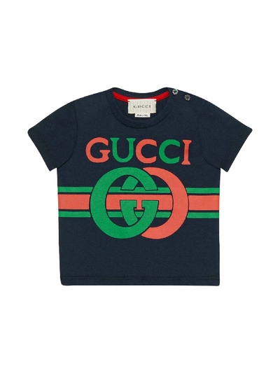 Shop Gucci Blue T-shirt With Frontal Logo In Oltremare