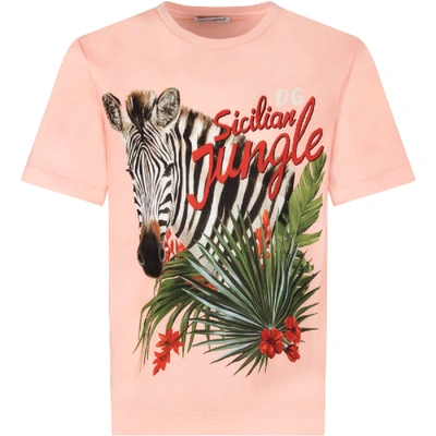 Shop Dolce & Gabbana Pink Girl T-shirt With Zebra In Rosa/multicolor