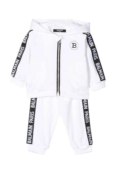 Shop Balmain Kids Sports Suit In Bianco/nero