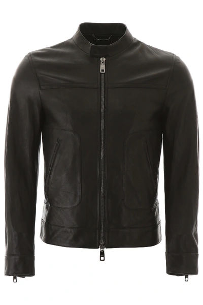 Shop Dolce & Gabbana Leather Biker Jacket In Nero.