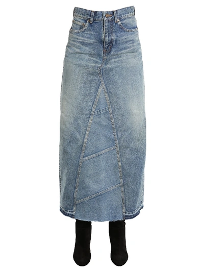 Shop Saint Laurent Long Skirt In Blu Denim