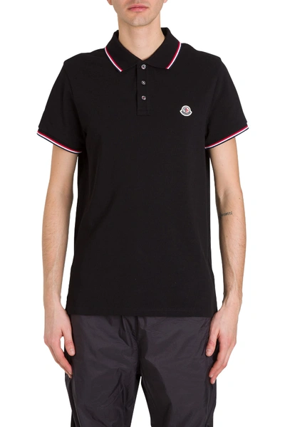 Shop Moncler Polo Shirt With Contrast Edge In Nero.