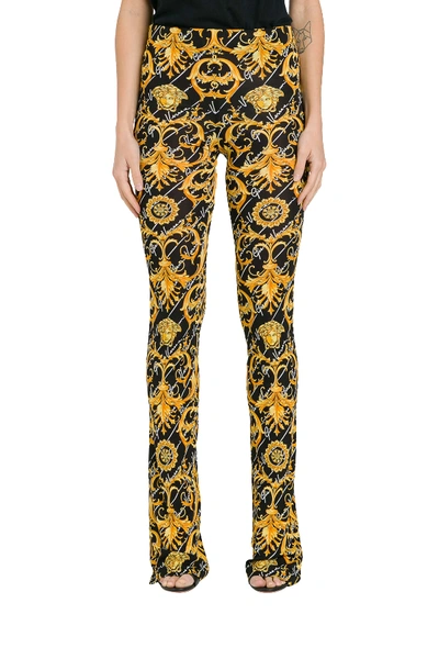 Shop Versace Barocco Signature Print Flared Trousers In Nero/oro