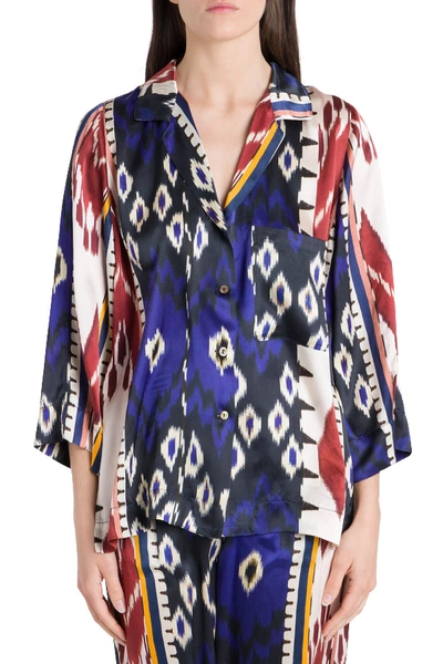 Shop Forte Forte Bowling Shirt In Encens Printed Silk In Blu