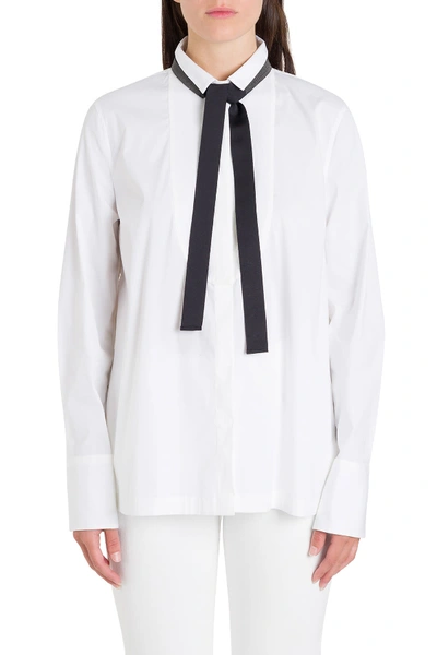 Shop Brunello Cucinelli Shirt With Ribbon Collar In White