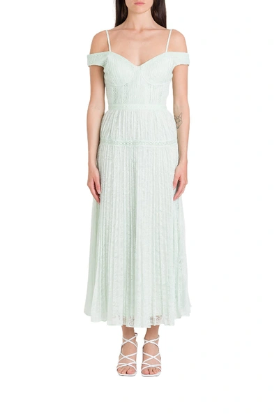 Shop Self-portrait Lace Midi Dress In Green