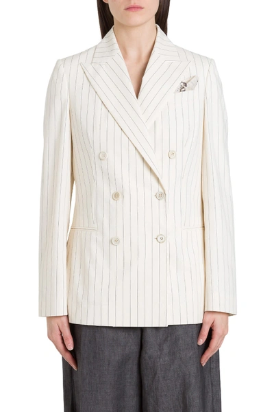 Shop Brunello Cucinelli Striped Blazer In White
