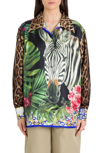 Shop Dolce & Gabbana Overisized Jungle Shirt In Multicolor