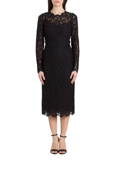 Shop Dolce & Gabbana Lace Sheath Dress In Black