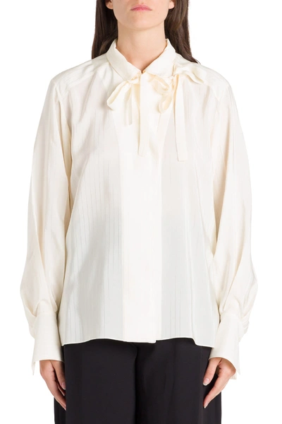 Shop Chloé Shirt In Striped Silk Jacquard In Beige