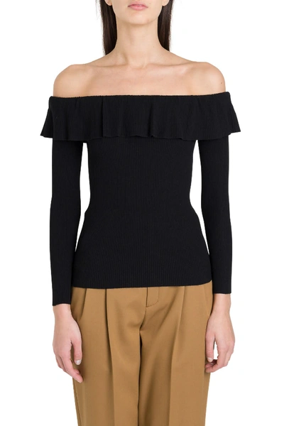 Shop Red Valentino Off-the-shoulder Knit Blouse In Black