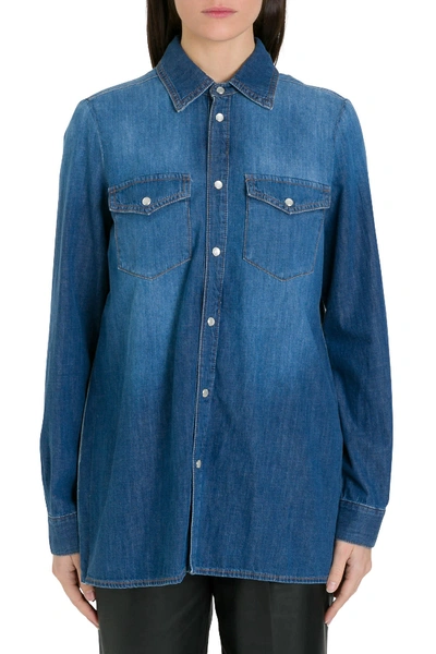 Shop Red Valentino Denim Shirt With Pleated Back In Blu