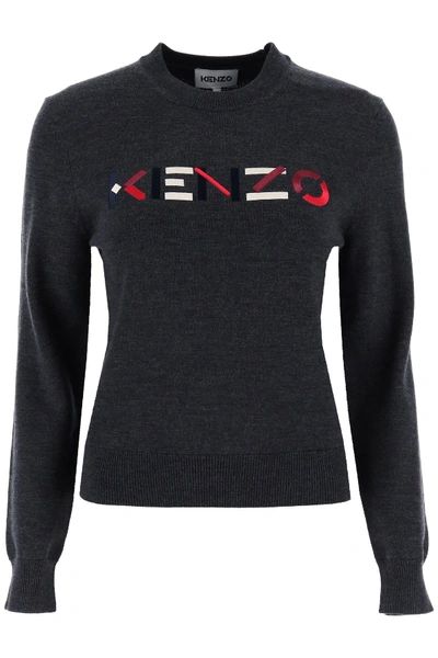 Shop Kenzo Logo Embroidery Sweater In Gris Fonce (grey)