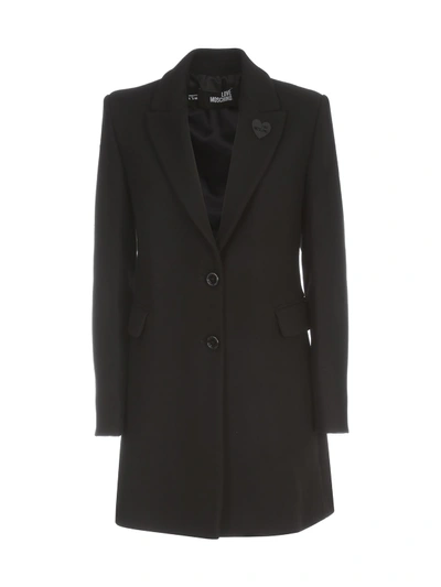 Shop Love Moschino Single Breasted Coat W/slits On Back In Black