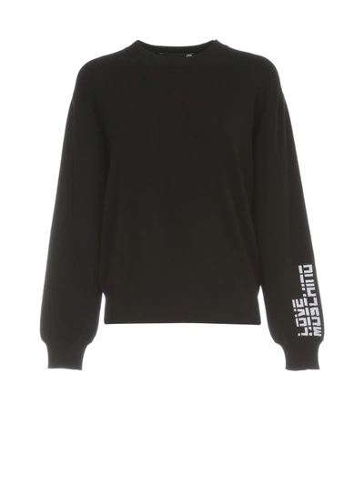 Shop Love Moschino Sweater L/s Crew Neck W/written On Sleeve In Black