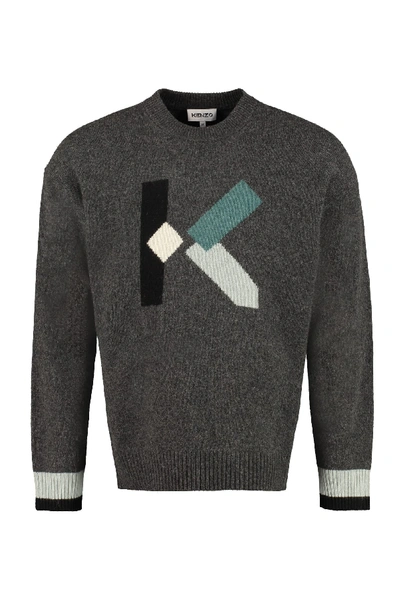 Shop Kenzo Wool-blend Crew-neck Sweater In Grey