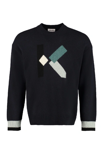 Shop Kenzo Wool-blend Crew-neck Sweater In Blue