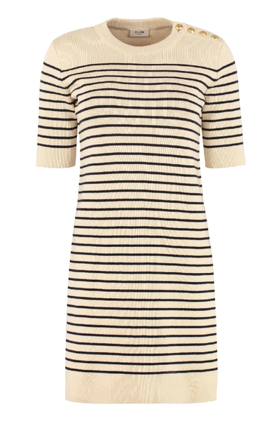 Shop Celine Striped Knit Dress In Panna