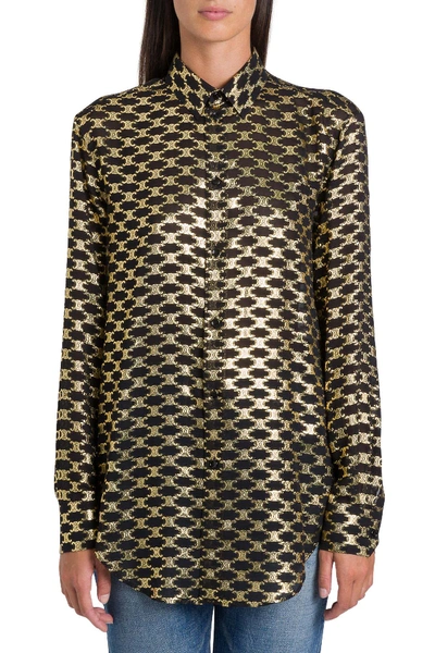 Shop Celine Shirt In Jacquard Silk Cut-wire Triomphe Pattern In Metallic
