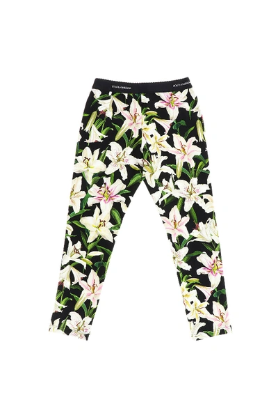 Shop Dolce & Gabbana Leggings With Lilies Print In Black