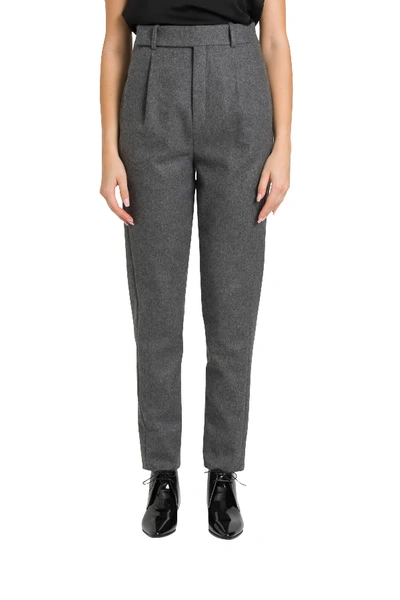 Shop Saint Laurent High-rise Flannel Trousers With Darts In Grey