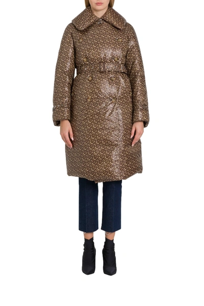 Shop Burberry Monogram-print Down Trench Coat In Brown