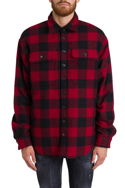Shop Dsquared2 Check Flannel Shirt With Contrasting Logo On Back In Red
