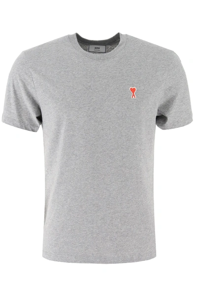 Shop Ami Alexandre Mattiussi Ami De Coeur Patch T-shirt In Heather Grey (grey)