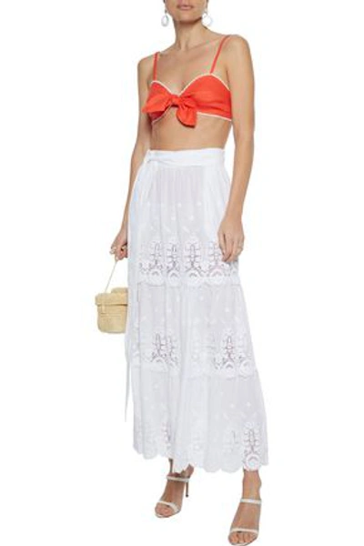Shop Miguelina Carina Embroidered Cotton Maxi Skirt In White