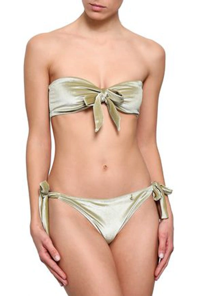 Shop Love Stories Zoey Stretch-velvet Low-rise Bikini Briefs In Sage Green