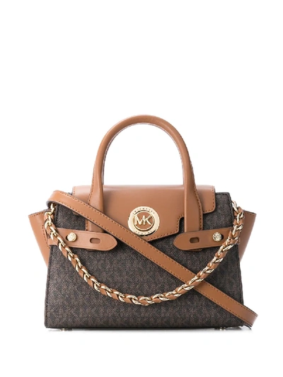 Shop Michael Kors Monogram Logo Tote In Brown