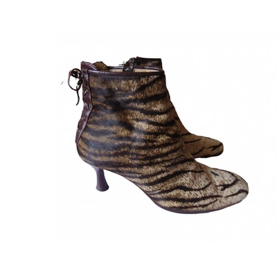 Pre-owned Charles Jourdan Leather Ankle Boots In Camel